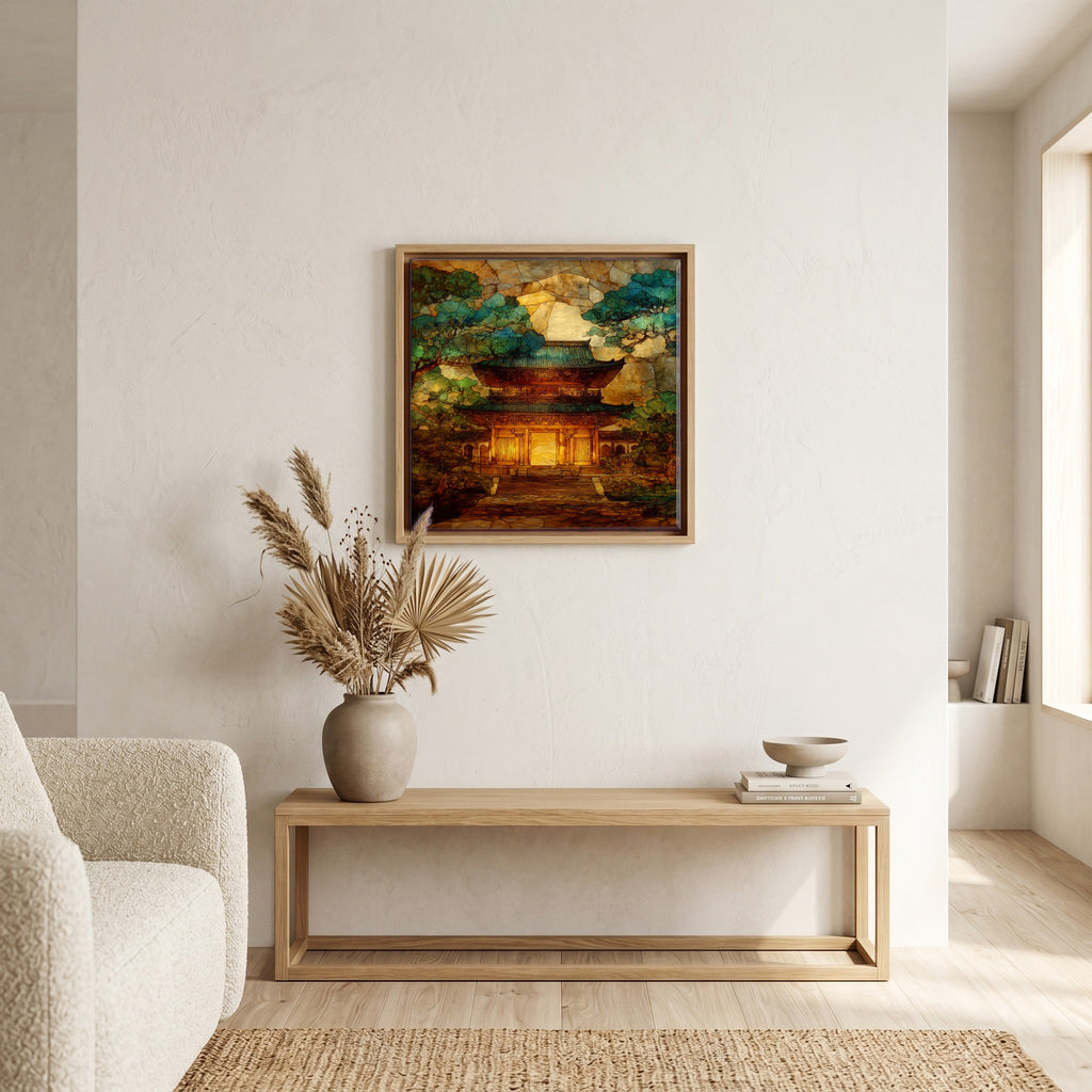 In the living room, above the sofa.