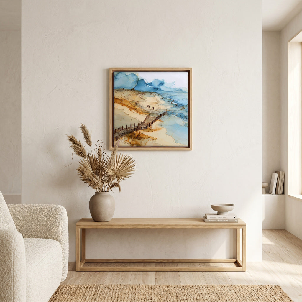 In the living room, above the sofa.