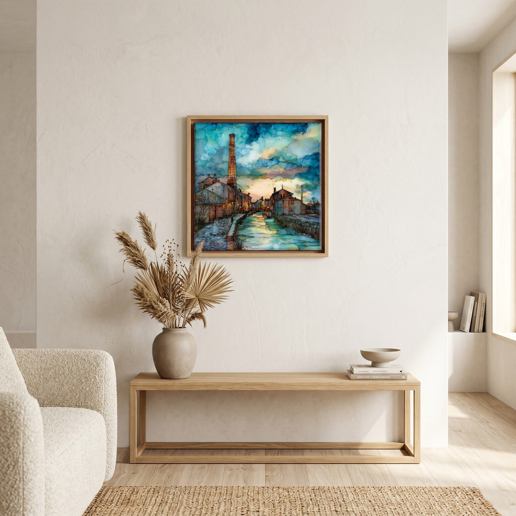 Above the bench, in a warm oak surround.