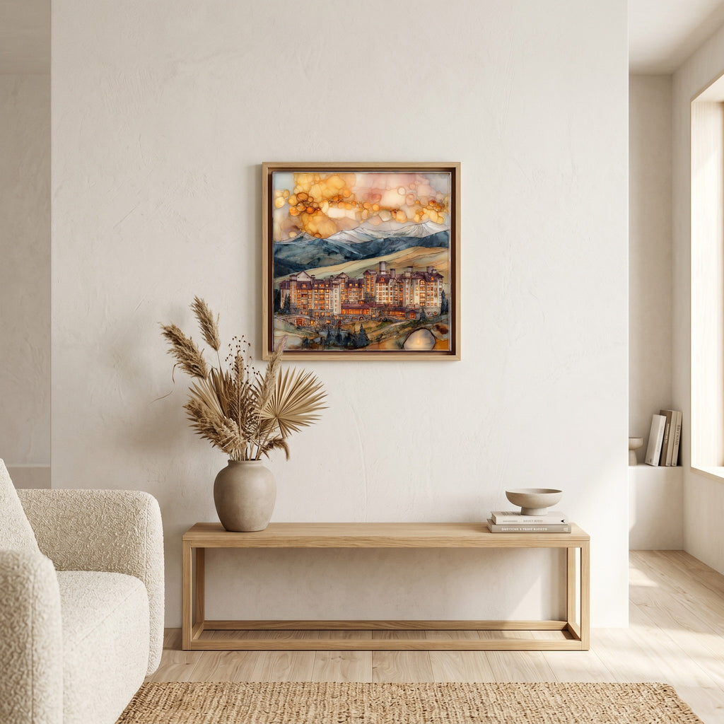 Above the bench, in a warm oak surround.