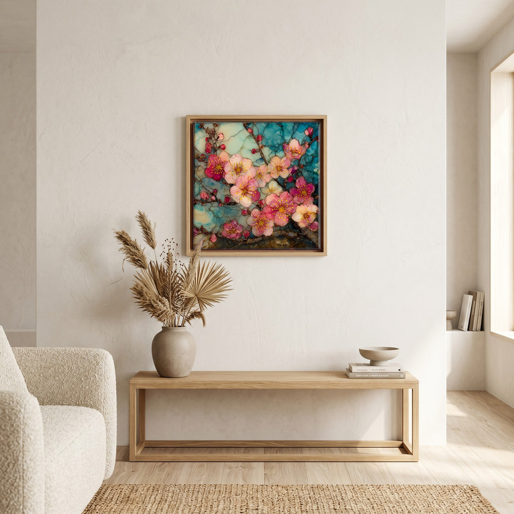 In the living room, above the sofa.