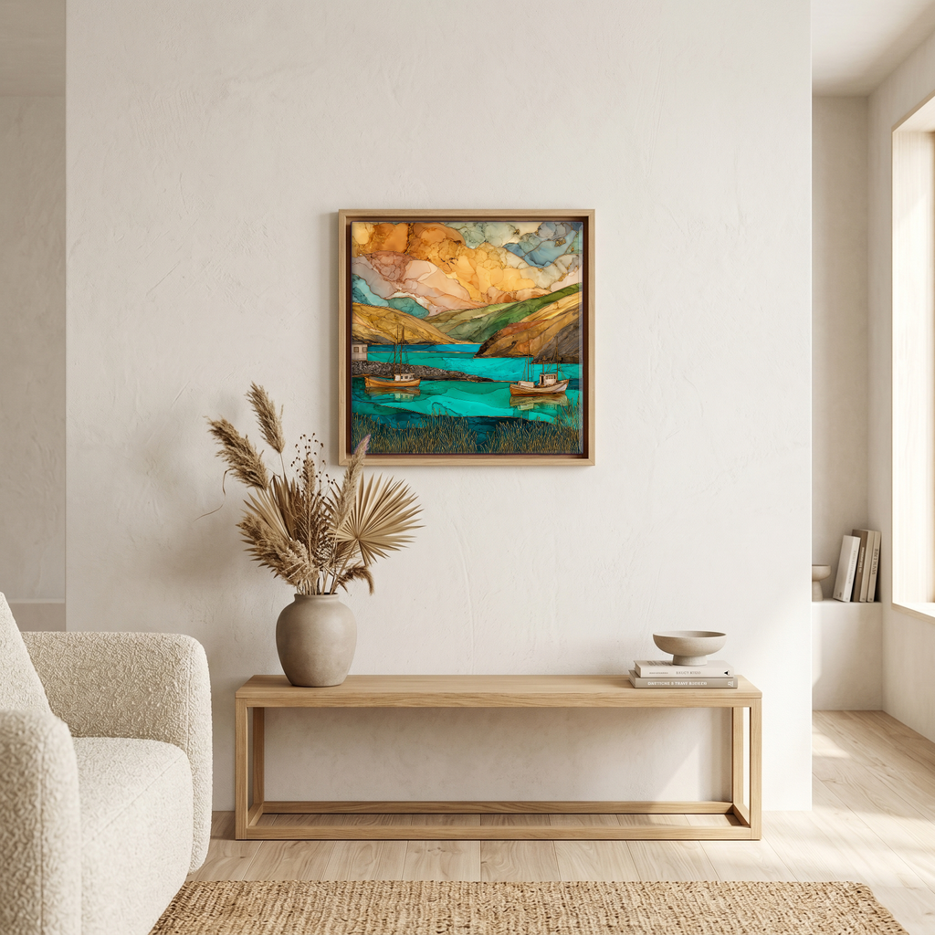 Above the bench, in a warm oak surround.