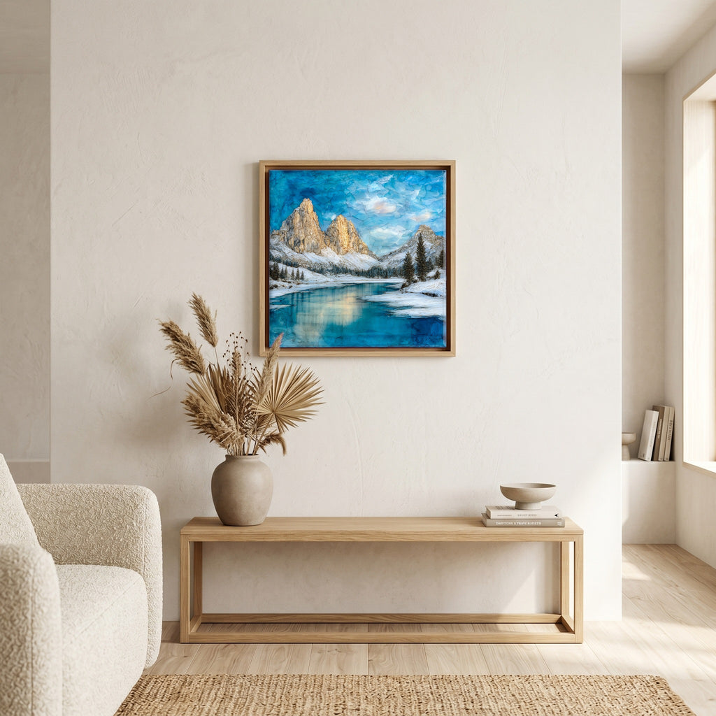Above the bench, in a warm oak surround.