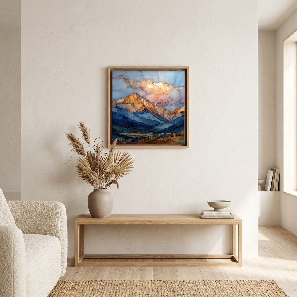 Above the bench, in a warm oak surround.