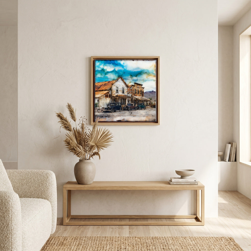 In the living room, above the sofa.