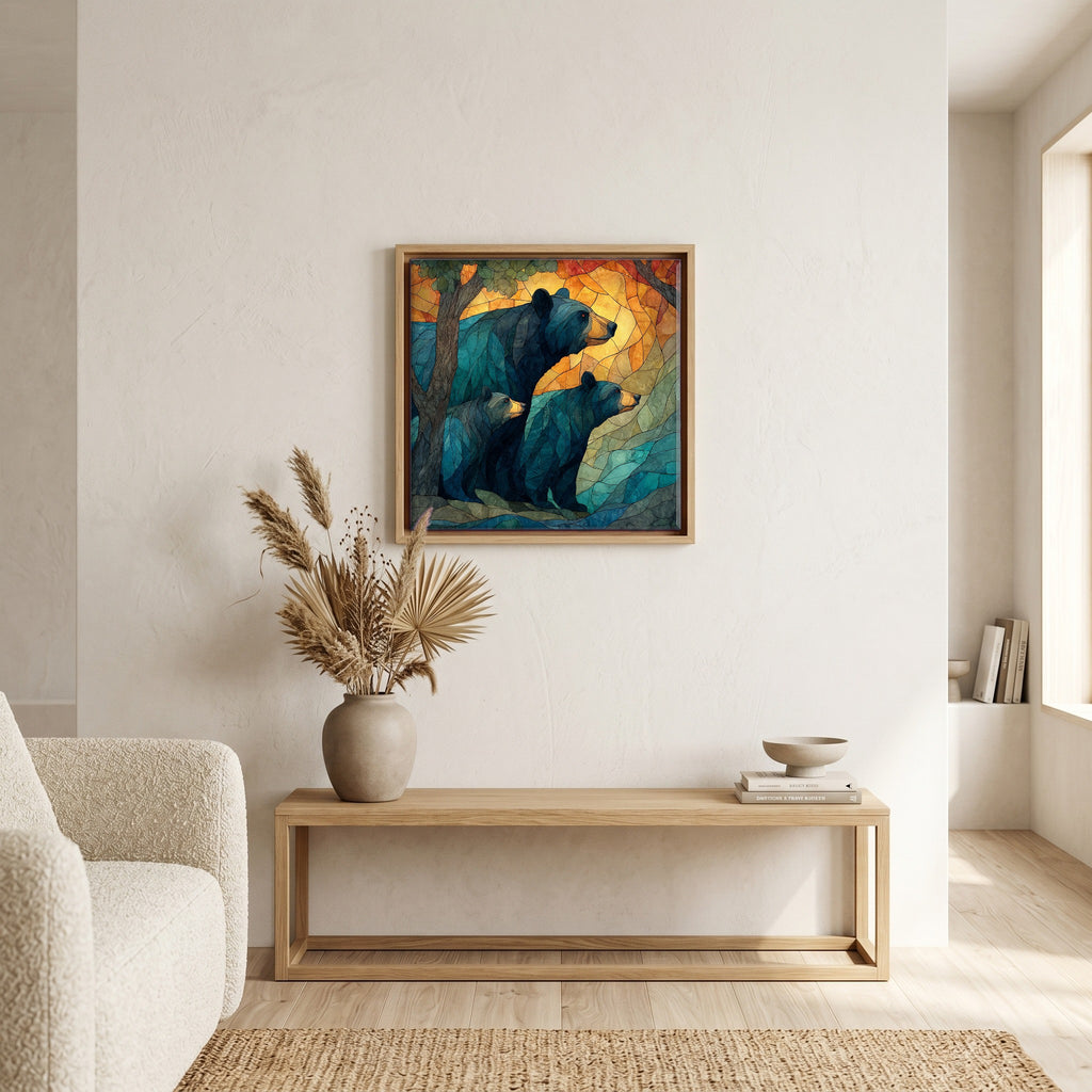 In the living room, above the sofa.