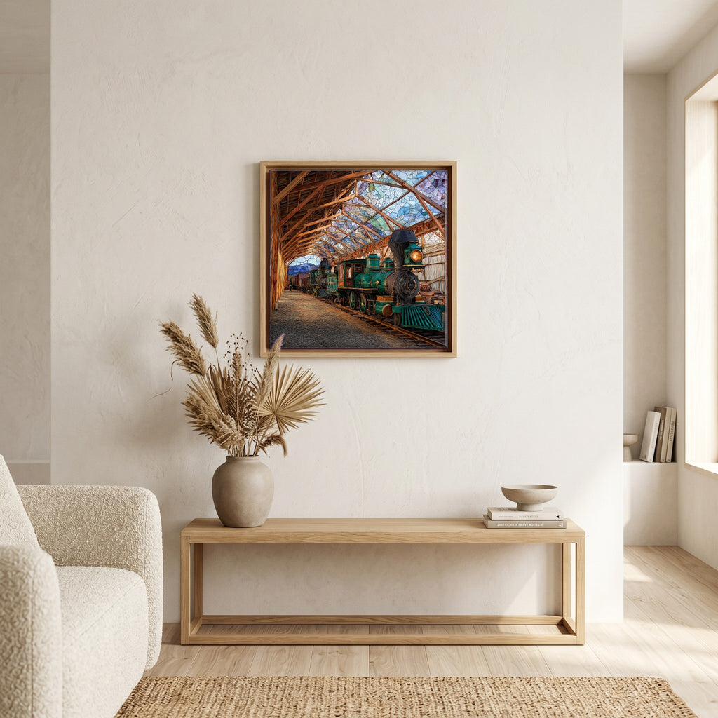 In the living room, above the sofa.