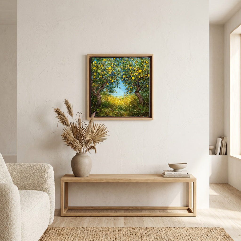Above the bench, in a warm oak surround.
