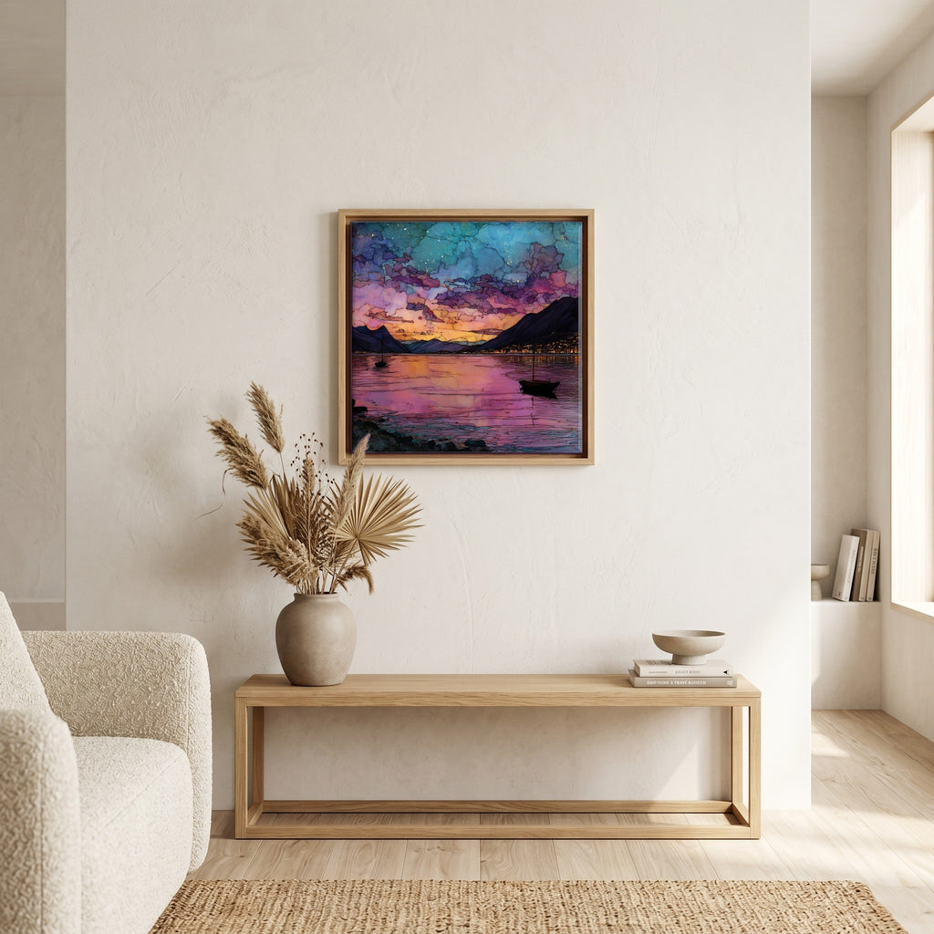 Above the bench, in a warm oak surround.