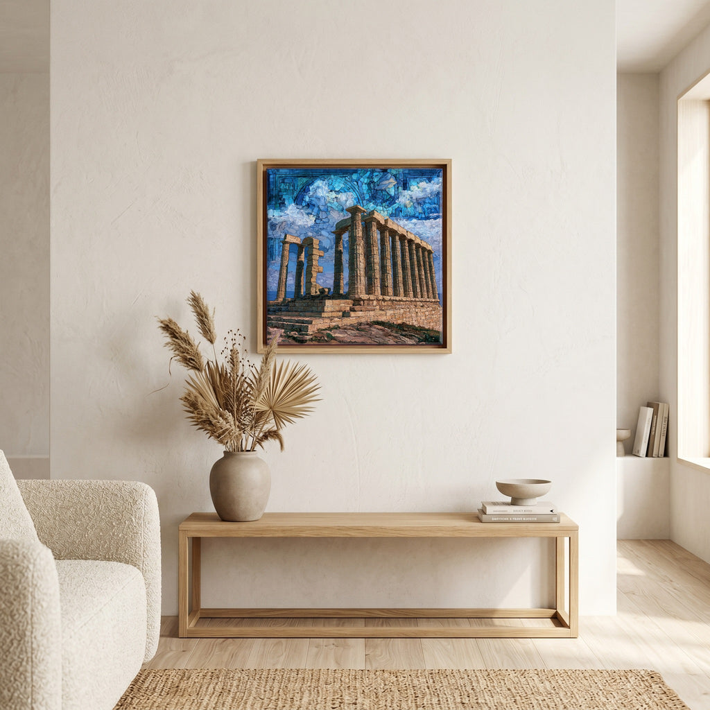 In the living room, above the sofa.