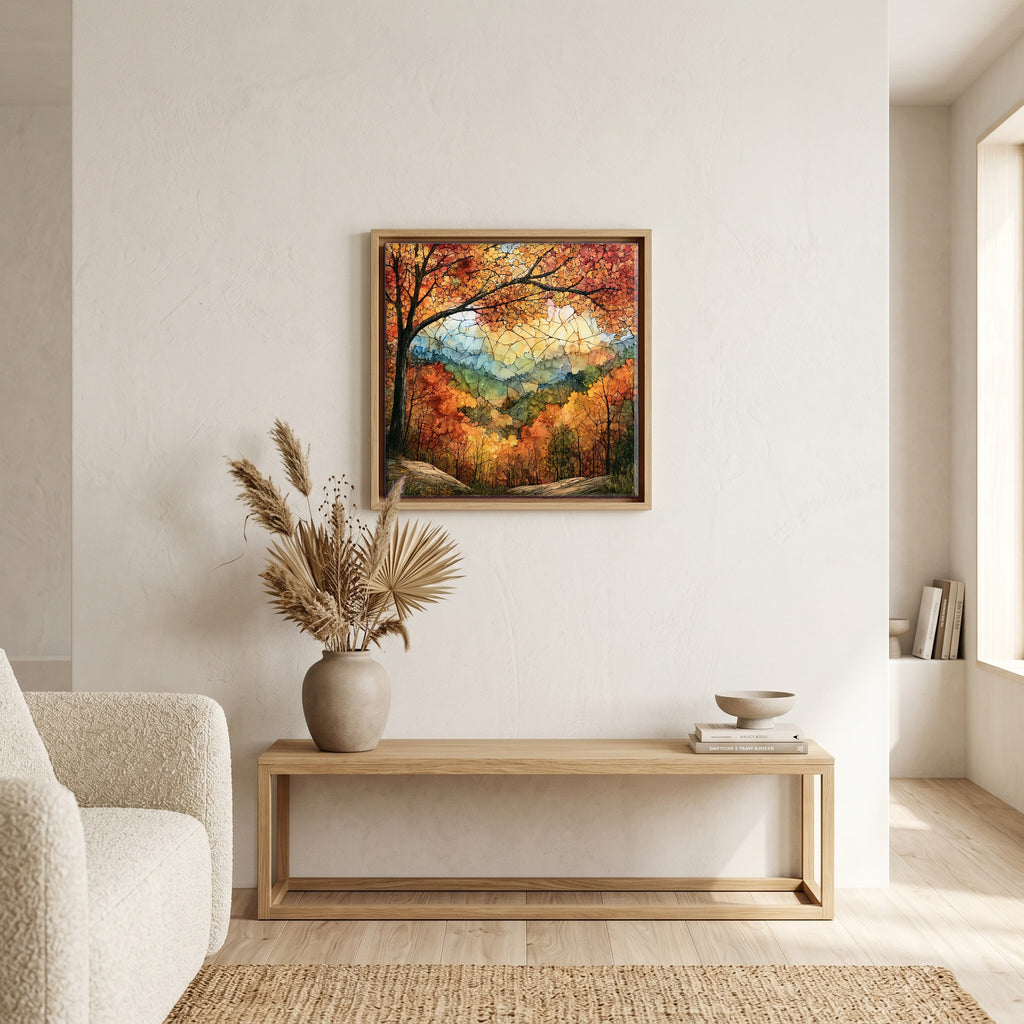 In the living room, above the sofa.
