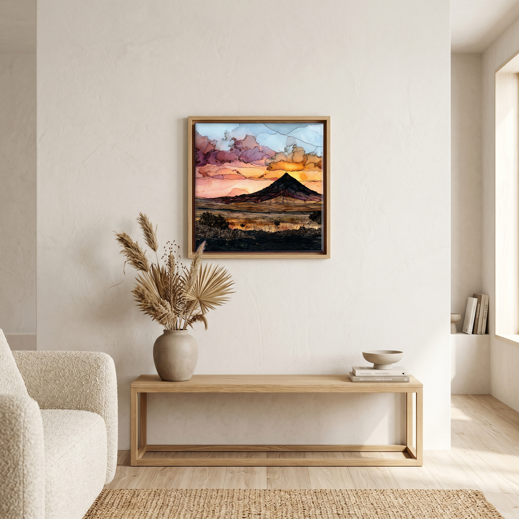 Above the bench, in a warm oak surround.