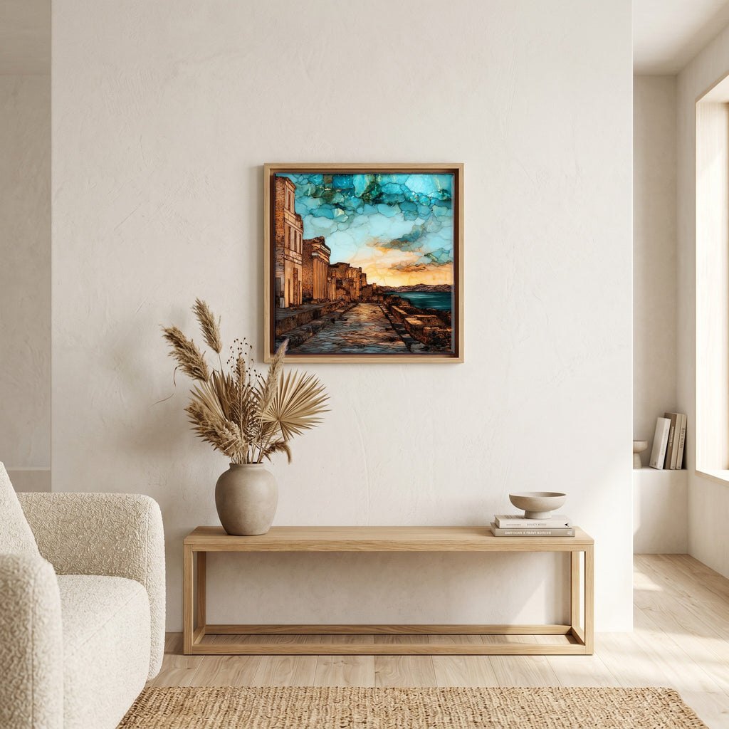 Above the bench, in a warm oak surround.