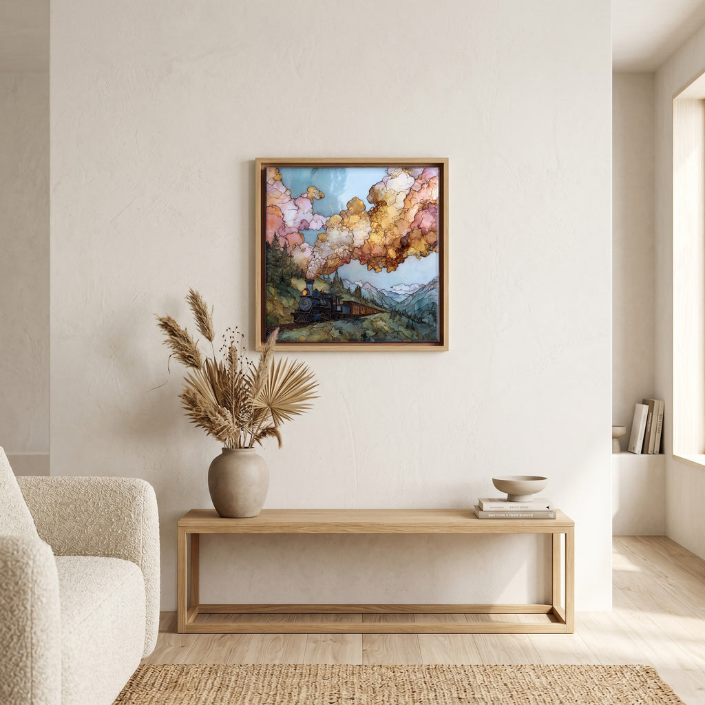 Above the bench, in a warm oak surround.