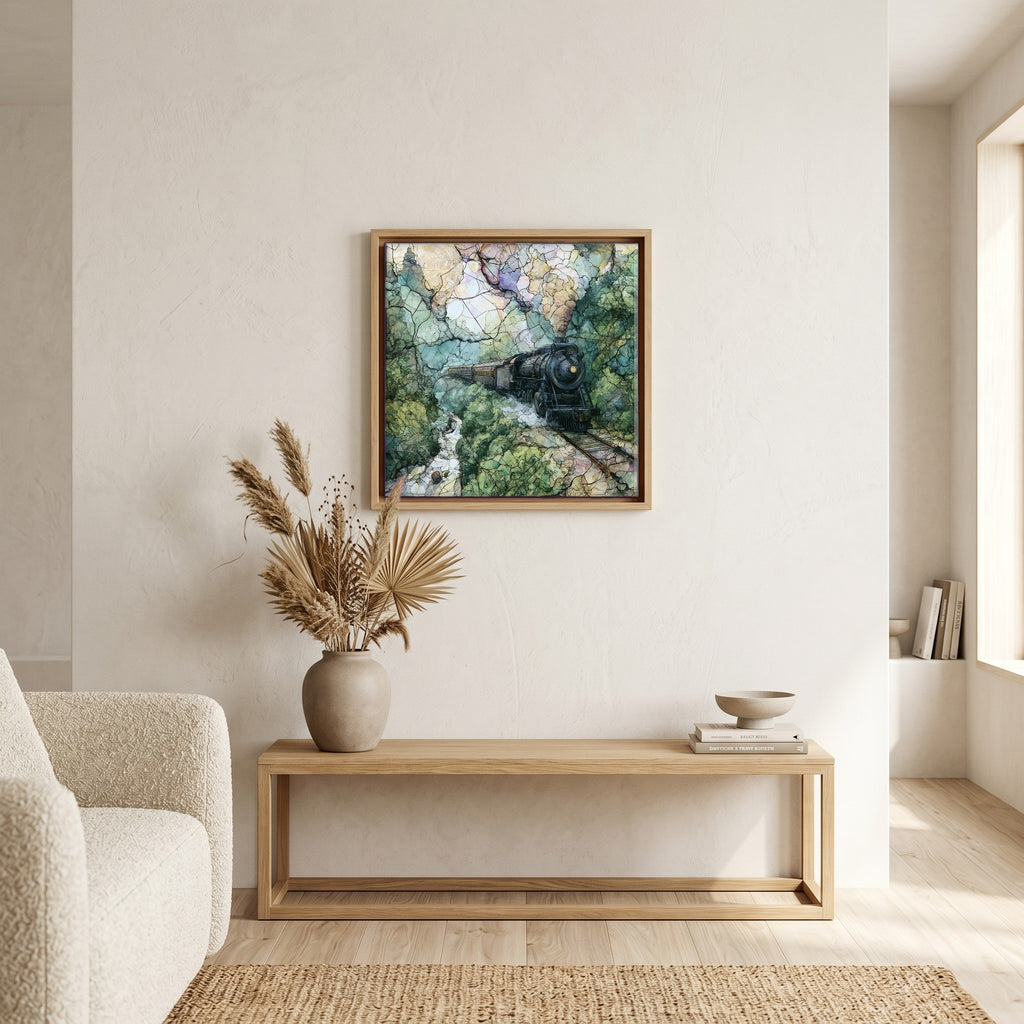 In the living room, above the sofa.