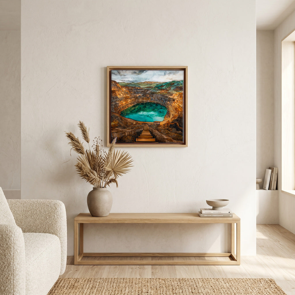 In the living room, above the sofa.
