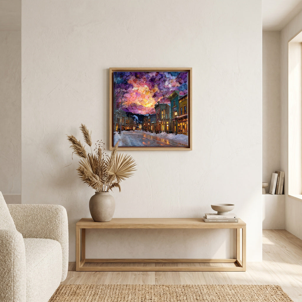 Above the bench, in a warm oak surround.