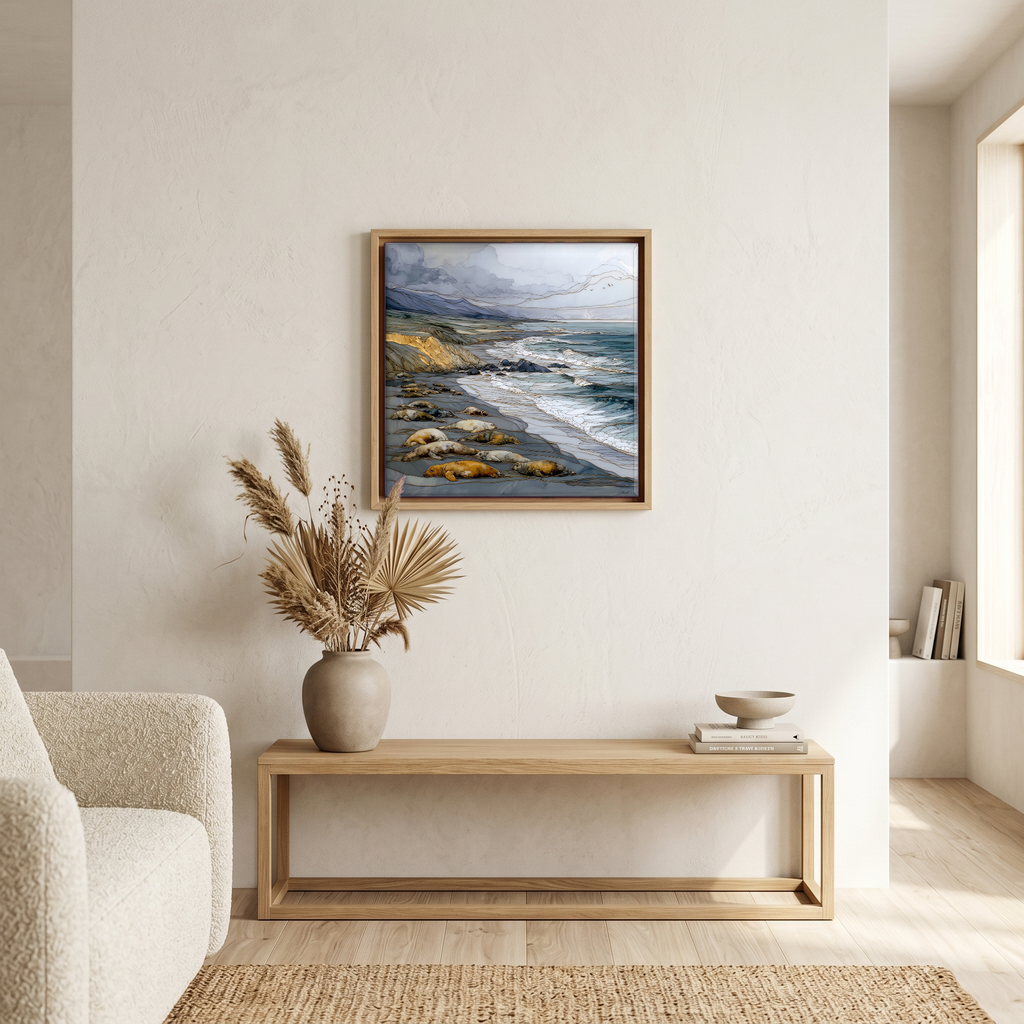 Above the bench, in a warm oak surround.