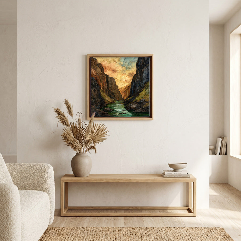 Above the bench, in a warm oak surround.