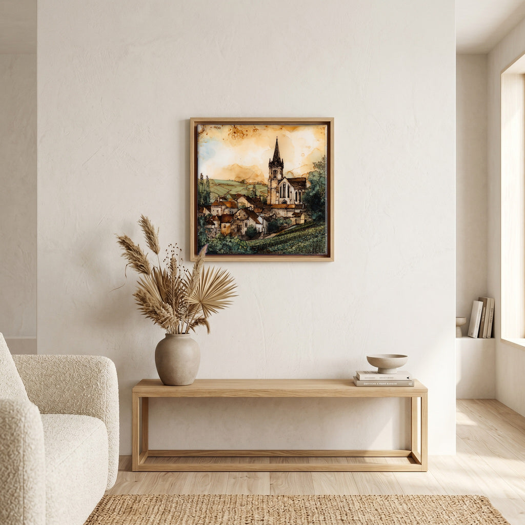 Above the bench, in a warm oak surround.