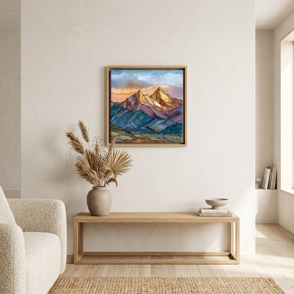 Above the bench, in a warm oak surround.