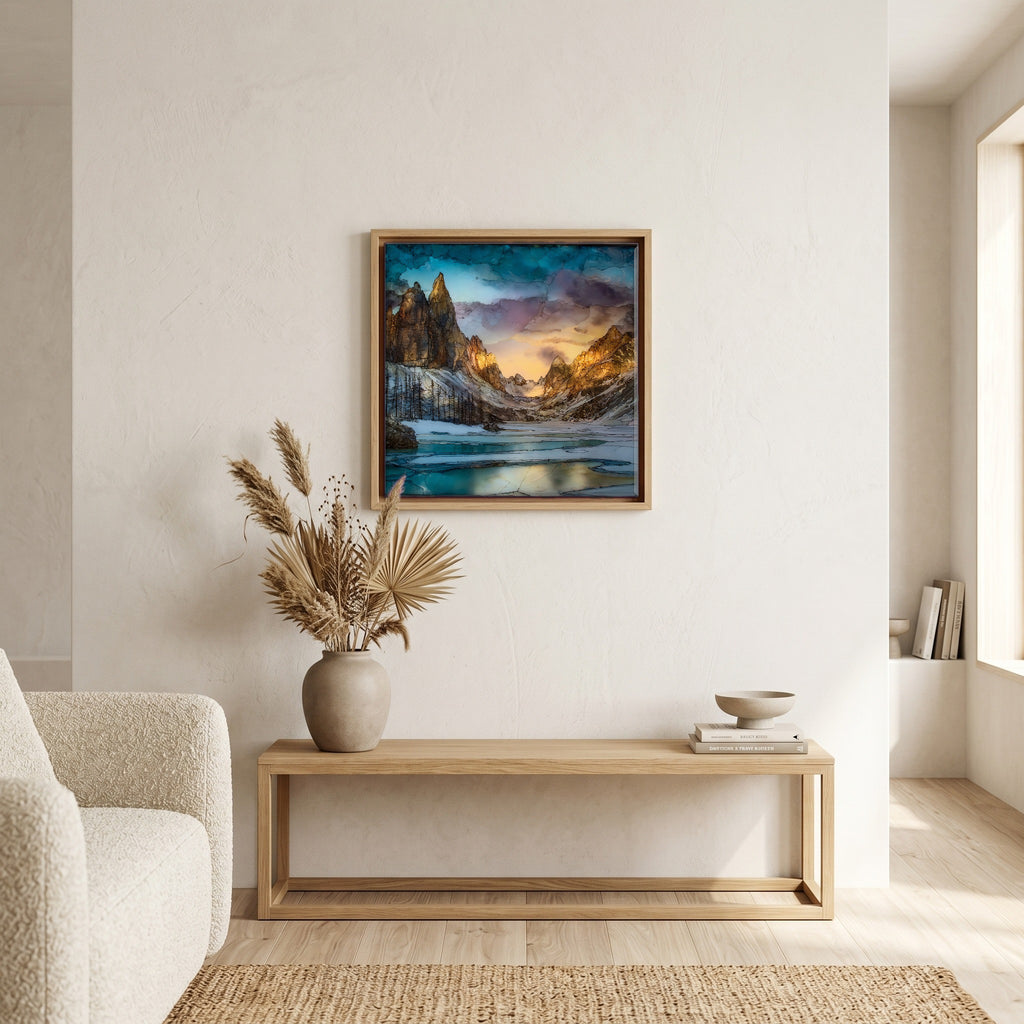 Above the bench, in a warm oak surround.