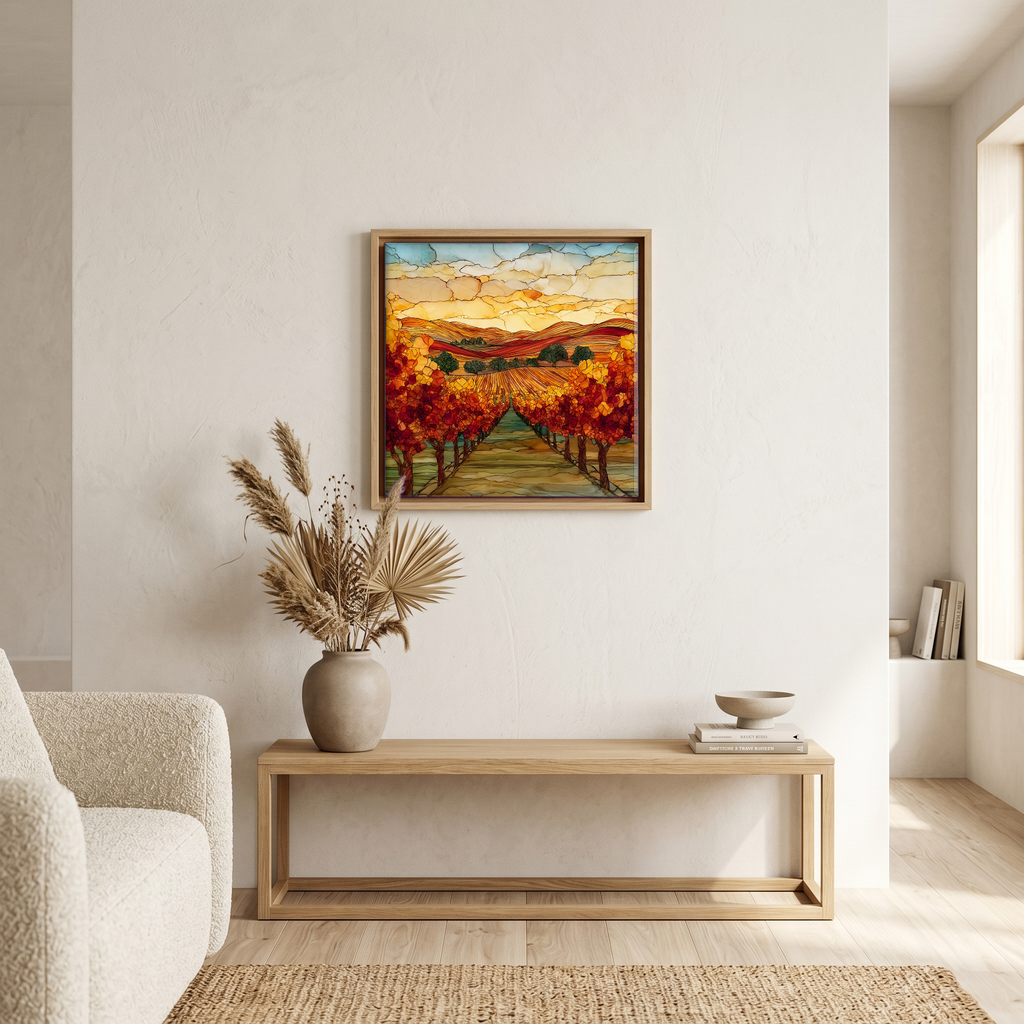 Above the bench, in a warm oak surround.