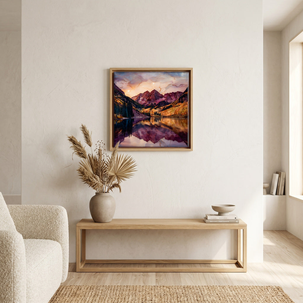 Above the bench, in a warm oak surround.