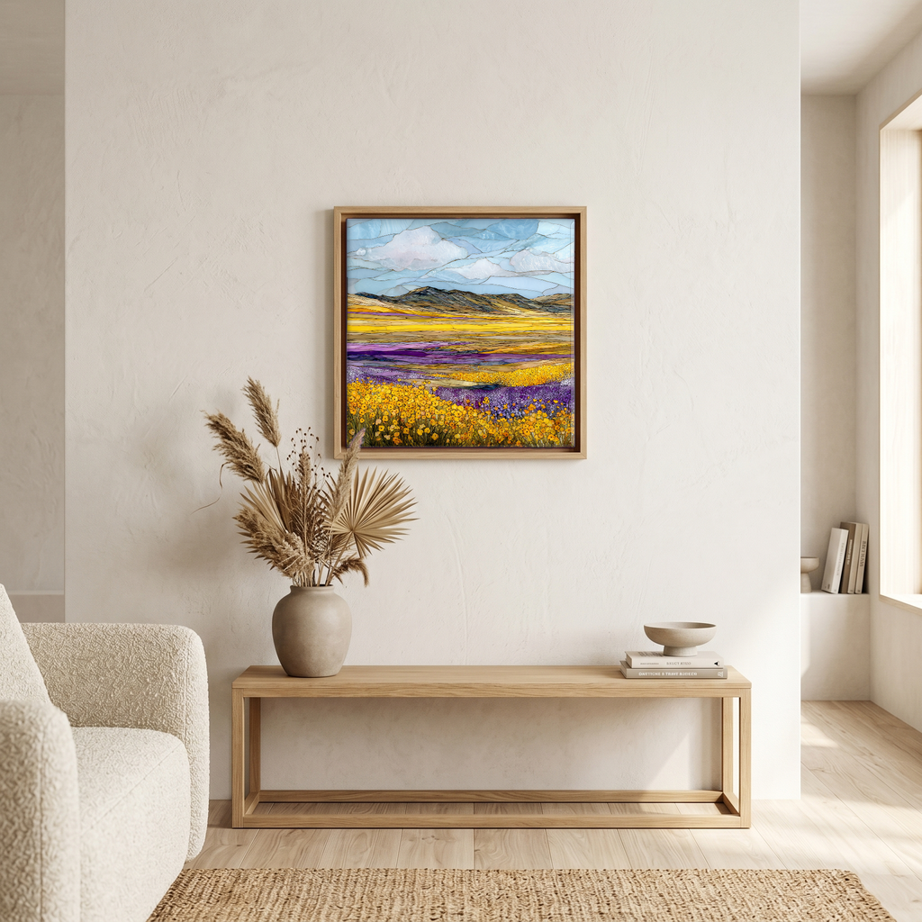 Above the bench, in a warm oak surround.