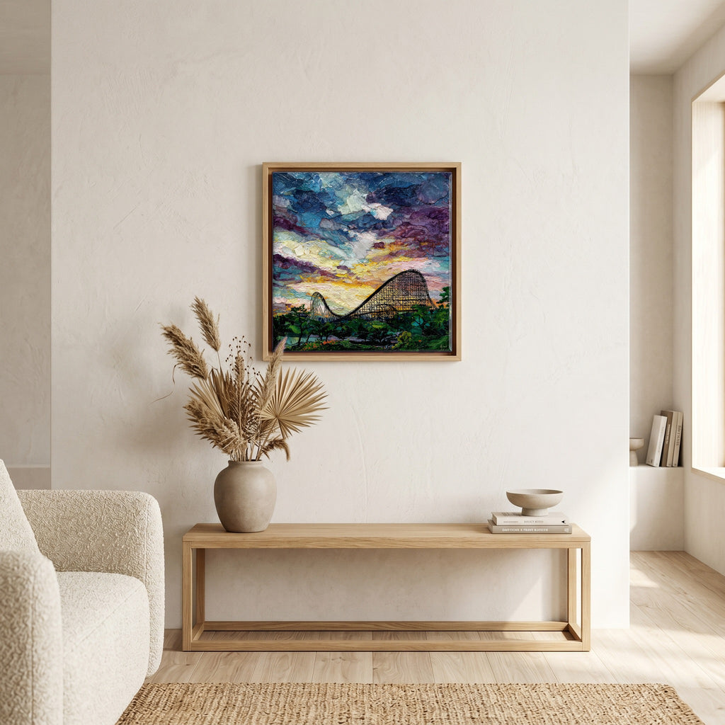 In the living room, above the sofa.