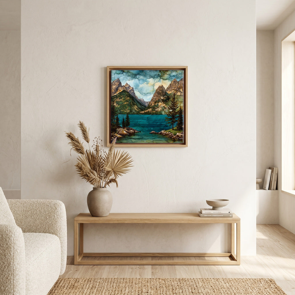 In the living room, above the sofa.