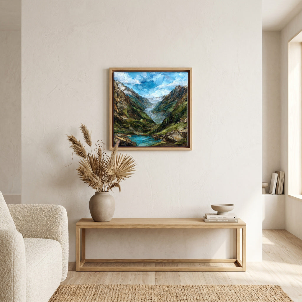 Above the bench, in a warm oak surround.