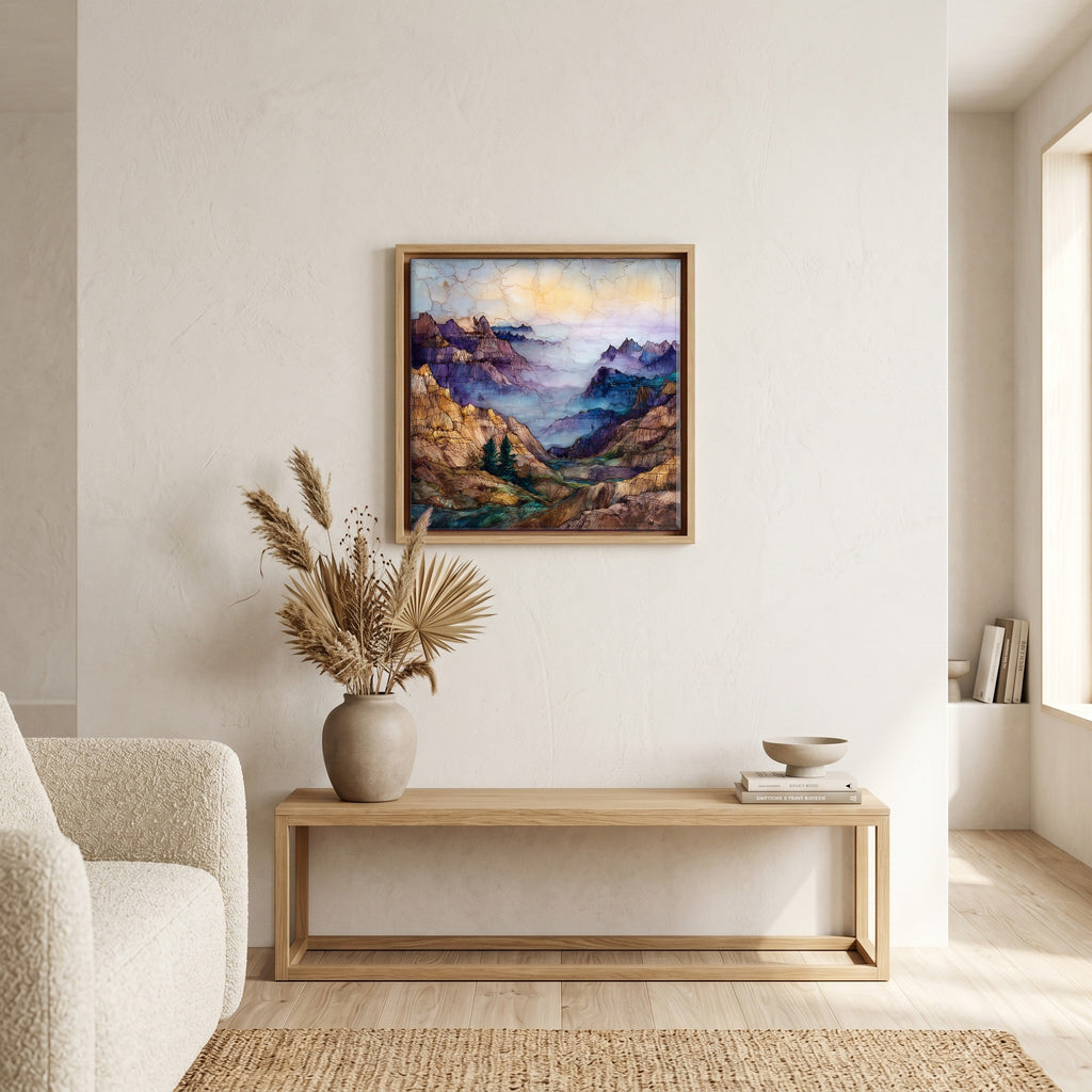 In the living room, above the sofa.