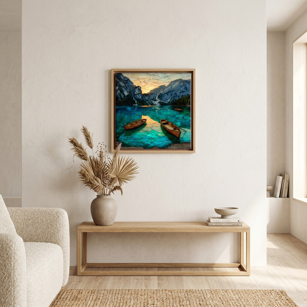Above the bench, in a warm oak surround.