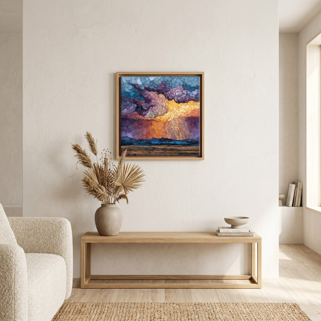 Above the bench, in a warm oak surround.