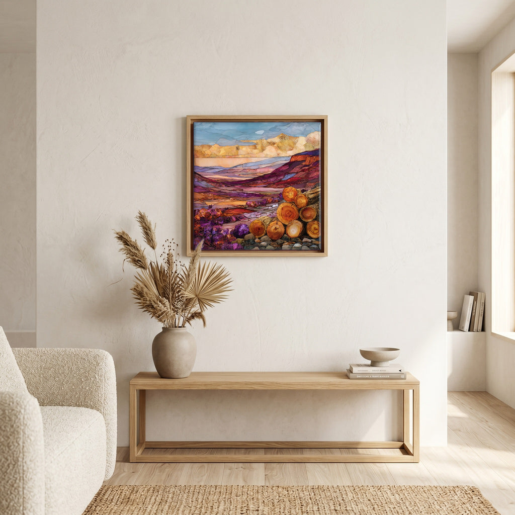 In the living room, above the sofa.