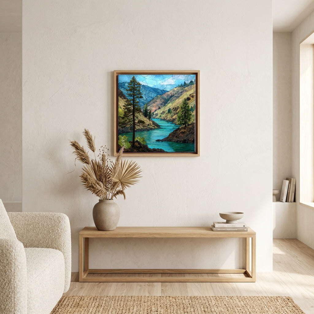 In the living room, above the sofa.
