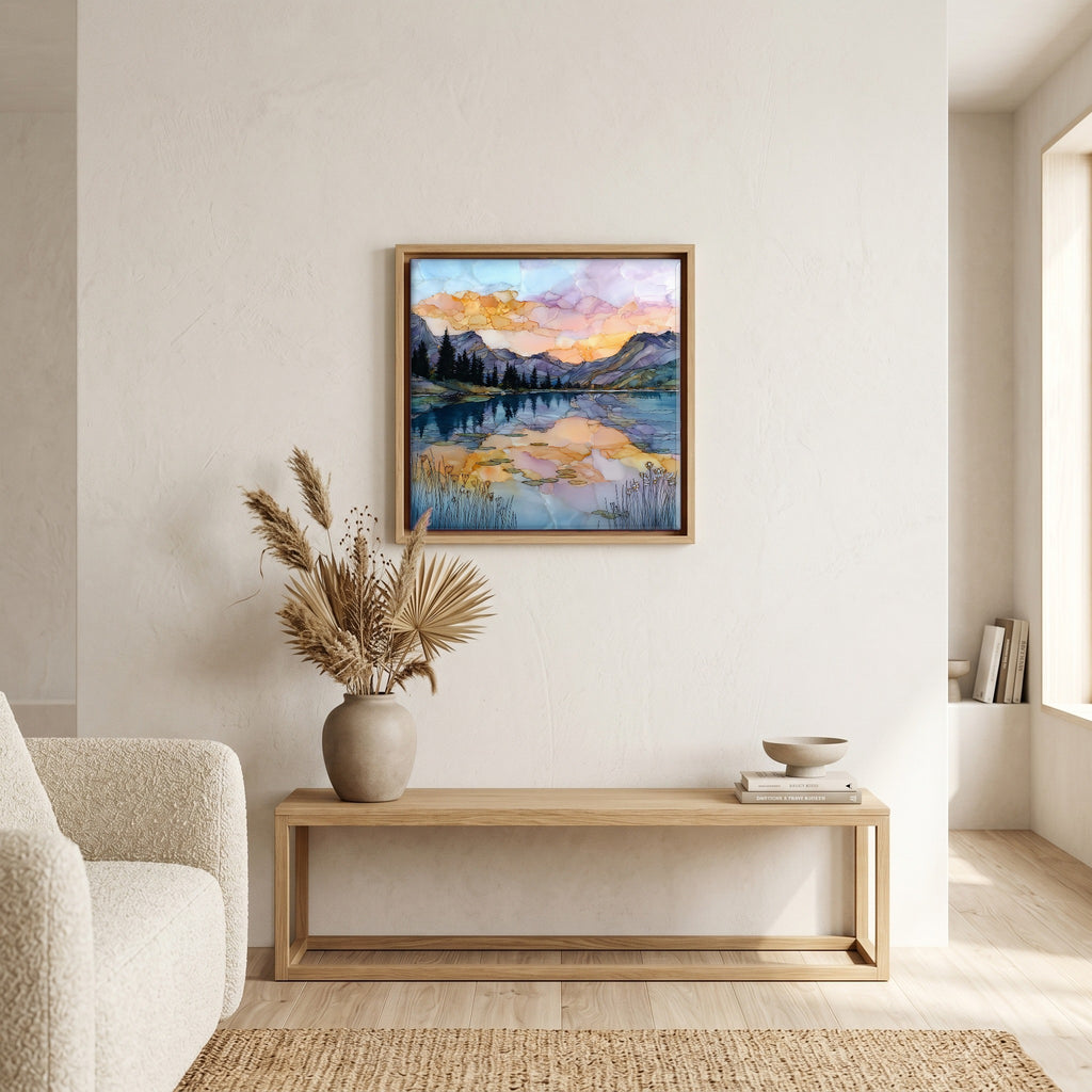 Above the bench, in a warm oak surround.