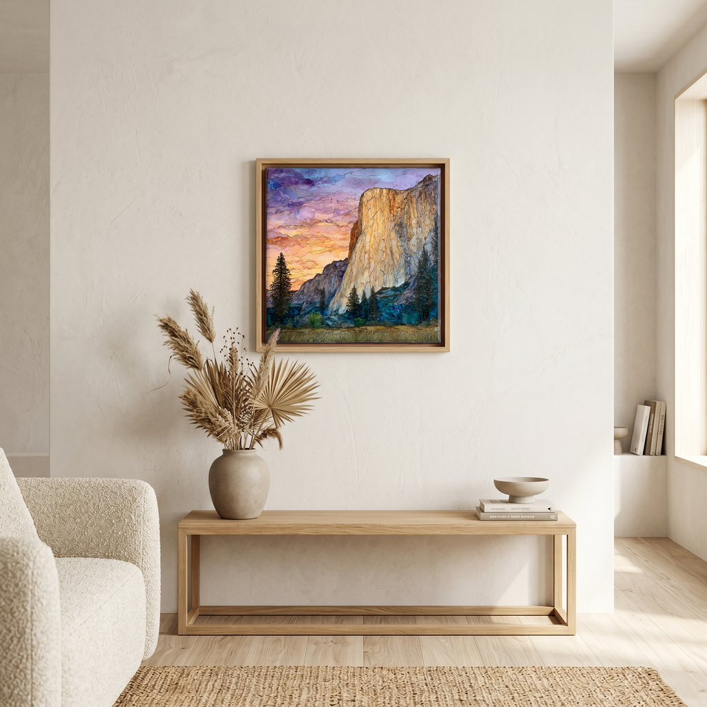 Above the bench, in a warm oak surround.