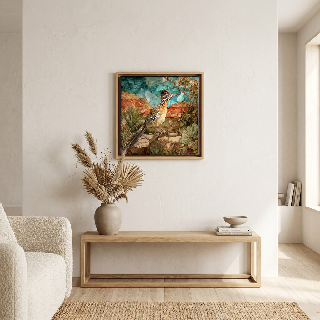 In the living room, above the sofa.