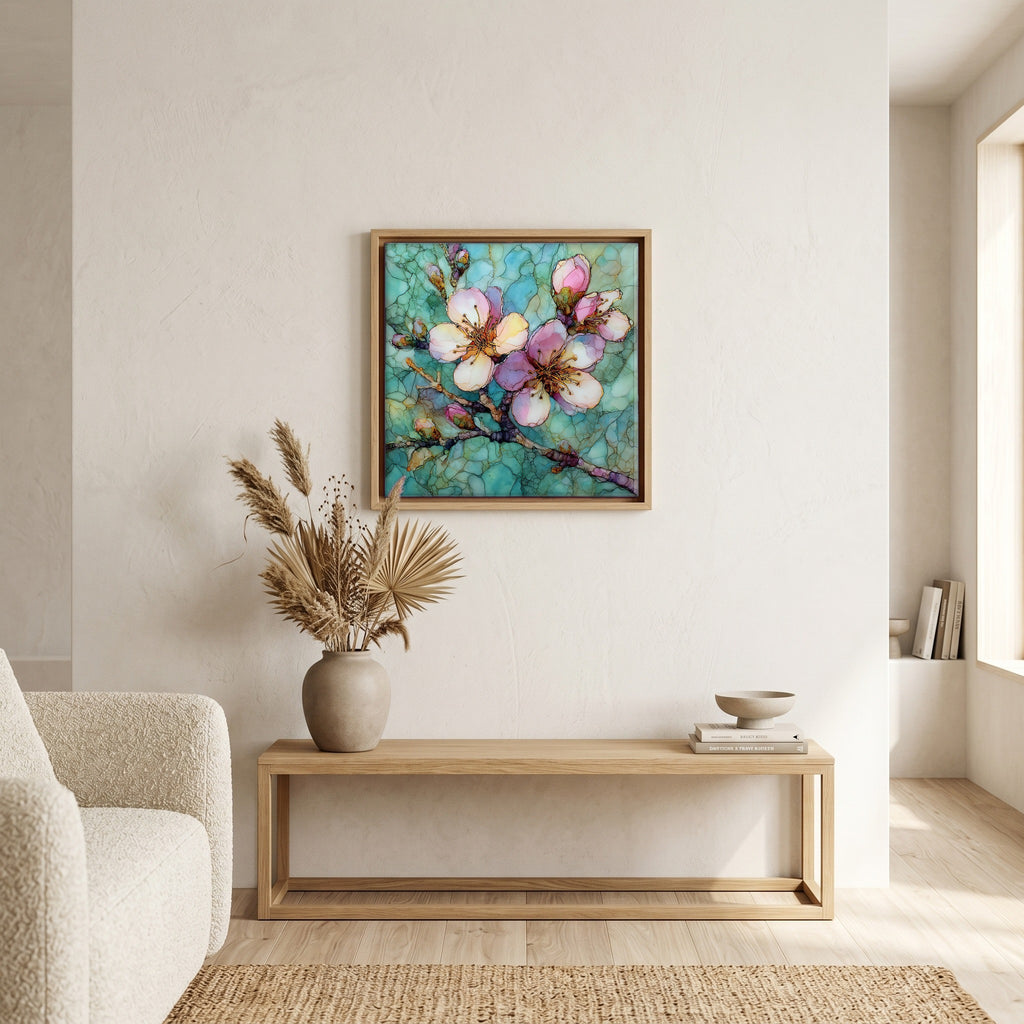 Above the bench, in a warm oak surround.
