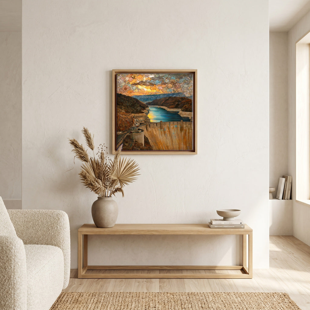 In the living room, above the sofa.