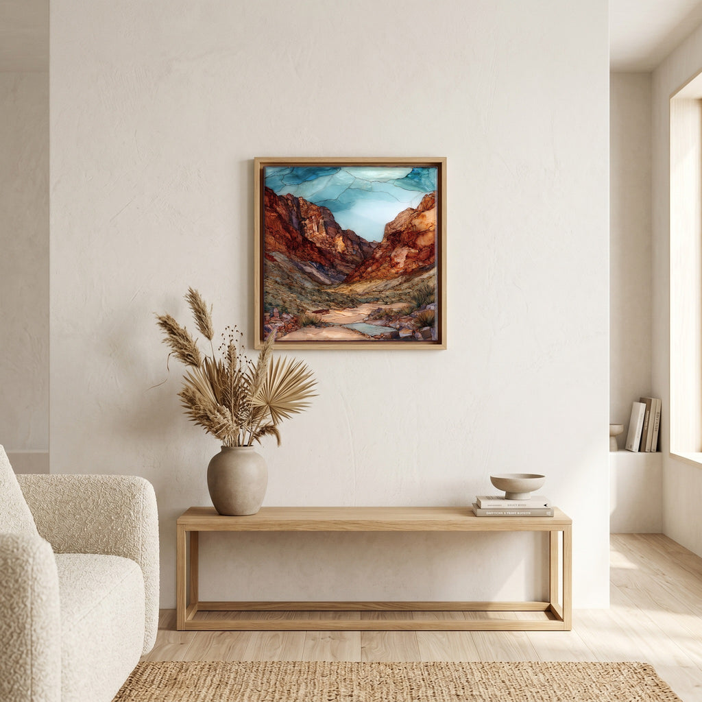 In the living room, above the sofa.