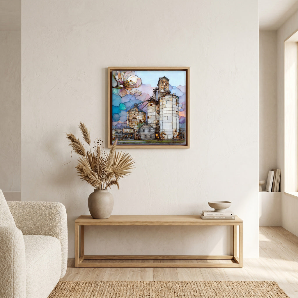 In the living room, above the sofa.
