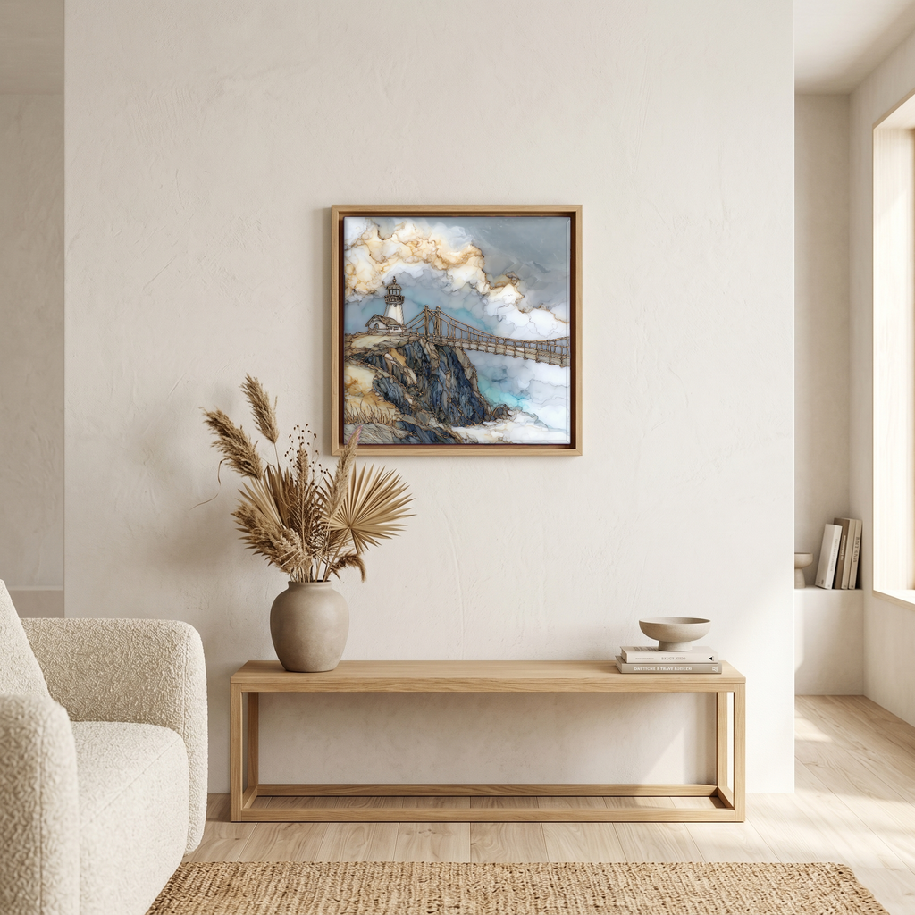 Above the bench, in a warm oak surround.