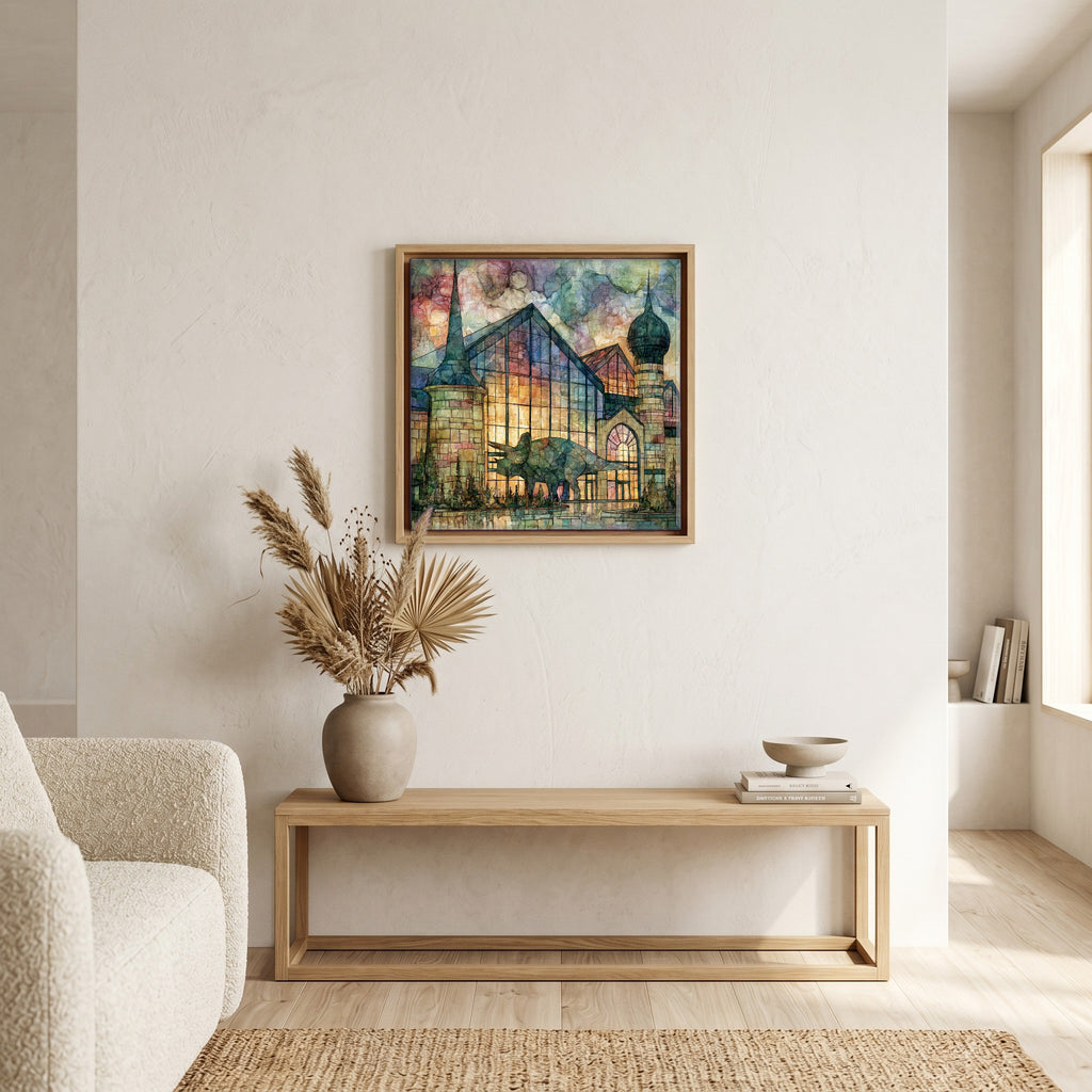 In the living room, above the sofa.