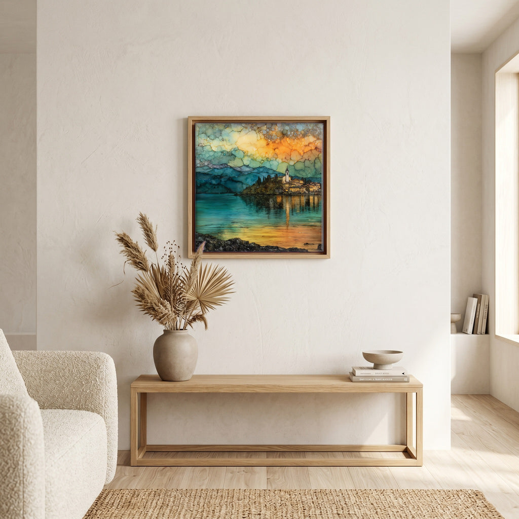 Above the bench, in a warm oak surround.