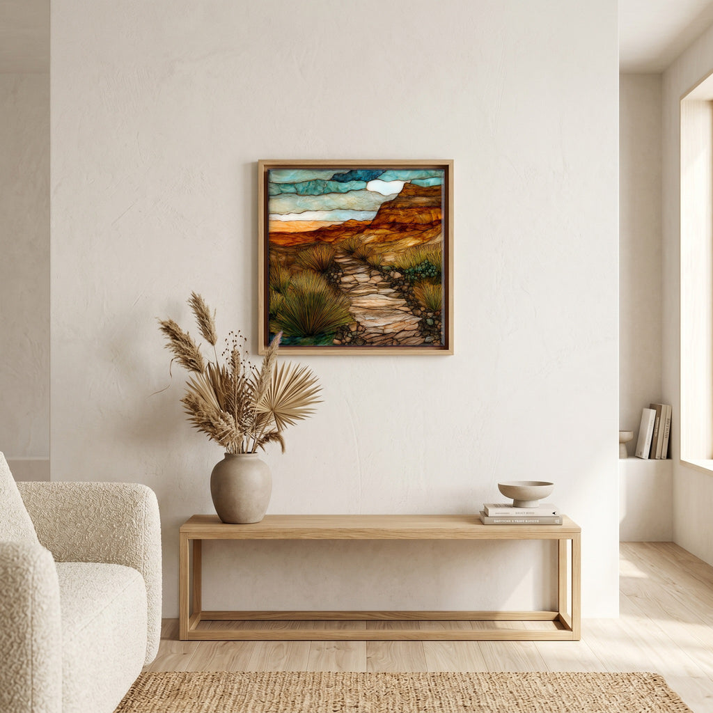 In the living room, above the sofa.