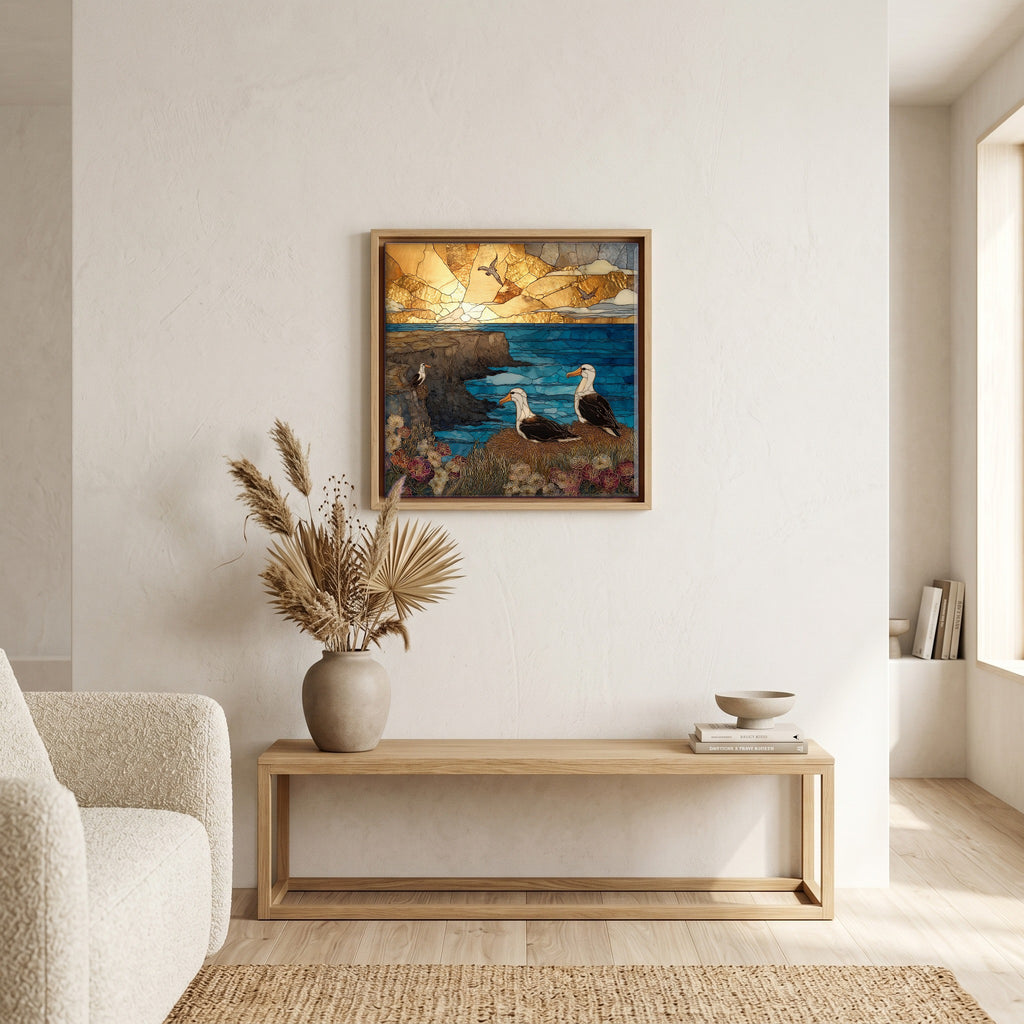 Above the bench, in a warm oak surround.
