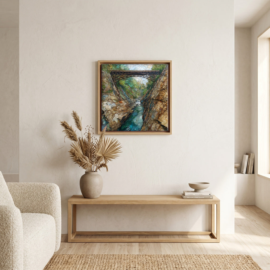 In the living room, above the sofa.